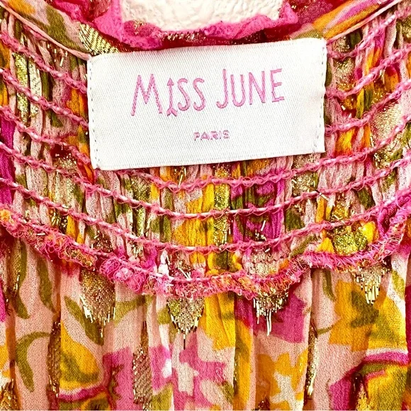 Miss June Paris Sally maxi dress, one size pink orange gold - Picture 3 of 11